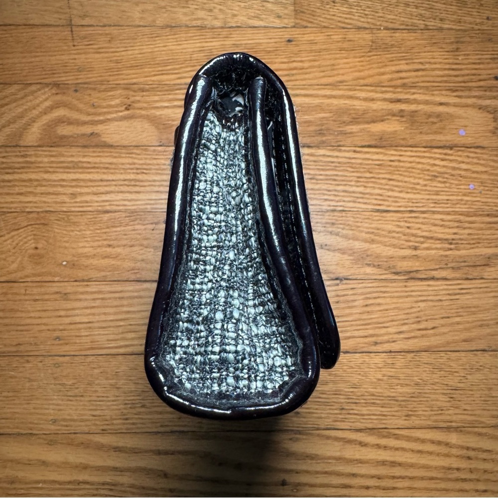 Brighton Black and Gray Tweed Clutch with Silver Flower and chain strap - Picture 4 of 10
